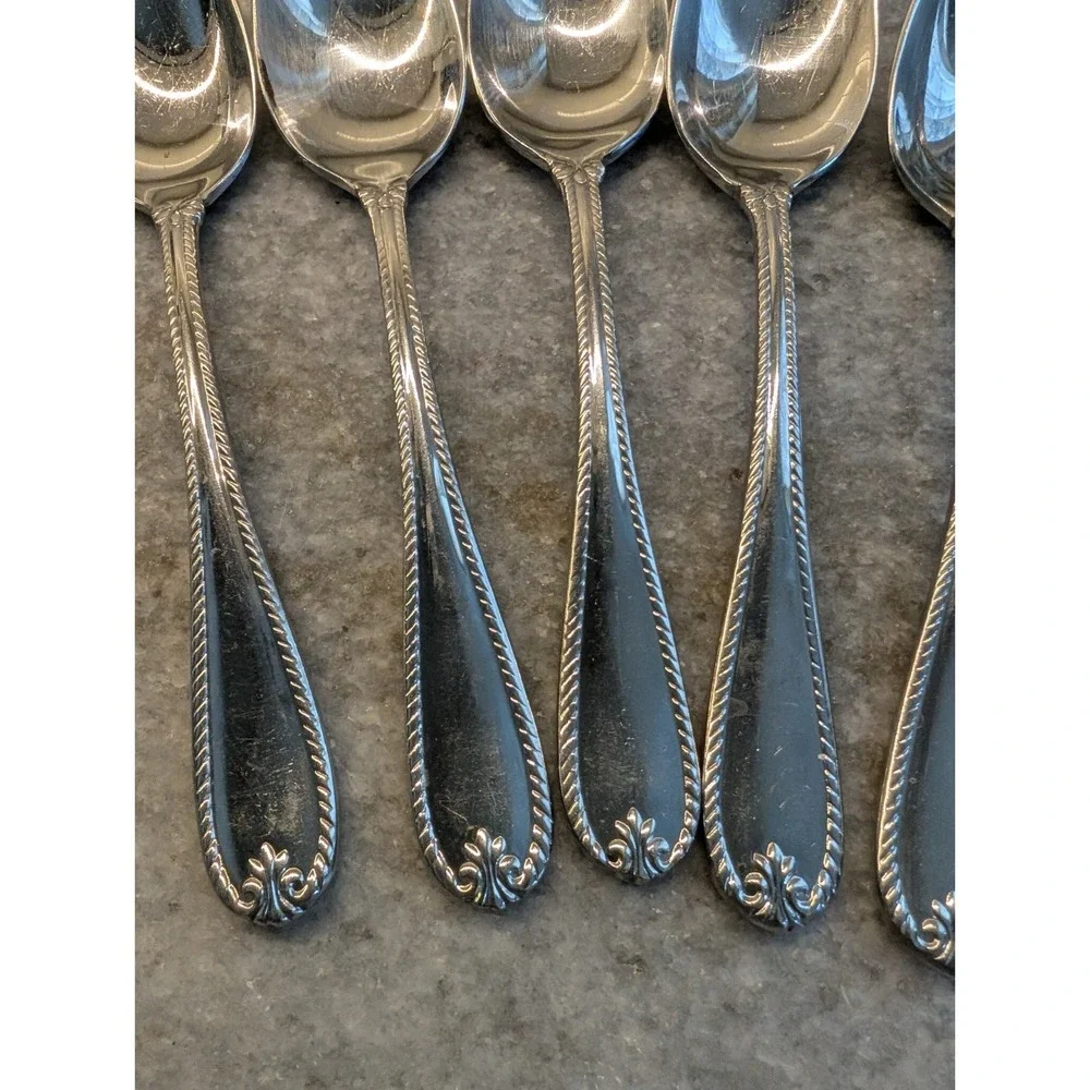 5 Lenox TUDOR BEAD Stainless 18/10 Glossy Rope Edge Large Spoons
